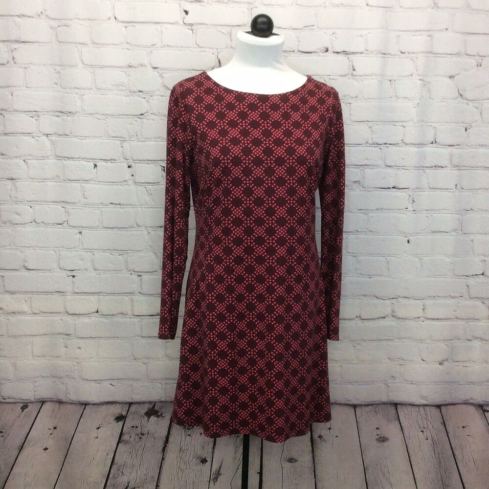 Boden Women's Size 8 Sheath Dress Burgundy Pink Dots Long Sleeve Casual Travel